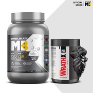 MuscleBlaze Biozorb Iso-Zero Low Carb, Ice Cream Chocolate, 2lbs & Pre Workout WrathX, Fruit Fury, 0