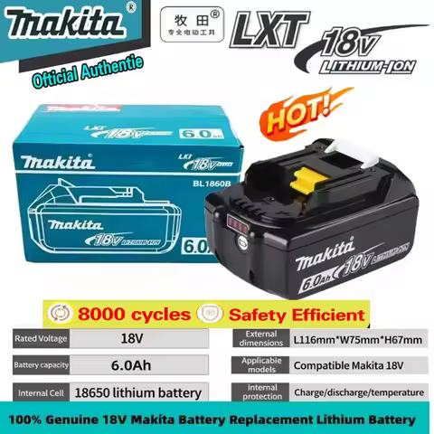 Original Makita 18V 5.0/ 6.0/9.0Ah Lithium Battery BL1860 BL1860B BL1850B Rechargeable Battery For M