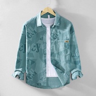 Long Sleeve Shirt Men 2024 Spring New Style Trendy Letter Print Casual All-Match Shirt Japanese Lape