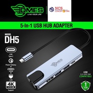 DMES DH5 Type-C 5 in 1 Multi Function USB Hub Adapter with Expansion Port USB 3.0 Port x2 / HDMI Port x1 / Type-C PD x1