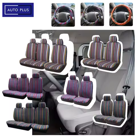 AUTO PLUS Universal Fit Car Seat Covers for Vans Trucks- 1+2 Seat Covers, Color striped linen materi