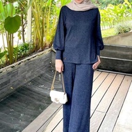 MYREDO Setelan Wanita Atasan + Celana Bahan Lycra Knit Set Hara