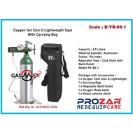 Portable Oxygen Set Pin Index Size D Lightweight Aluminium Tank 2.9L Complete with Bag