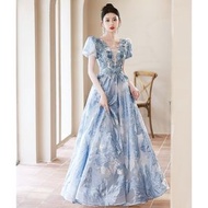 藍色晚禮服裙輕奢小衆高端女高級感宴會主持人成人禮畢業