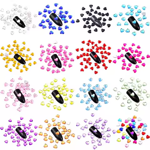 Wholesale Heart Mulitcolor Acrylic Crystal Nail Art Rhinestones Flatback Crystal AB Non Hot Fix Rhin