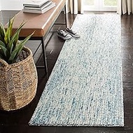 SAFAVIEH Abstract Collection Runner Rug - 2'3" x 8', Ivory & Navy, Handmade Wool, Ideal for High Tra