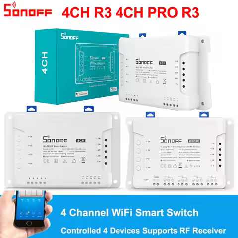 Sonoff 4CH R3 /4CH PRO R3 4 Gang Smart WIFI Switch 433MHZ Din Rail Mounting Wireless Remote Control 