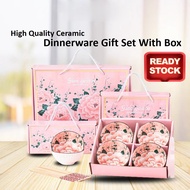 Christmas Set Flower Ceramic Dinnerware Set Bowl Chopstick Set Mangkuk Seramik Cenderahati Bowl Chop
