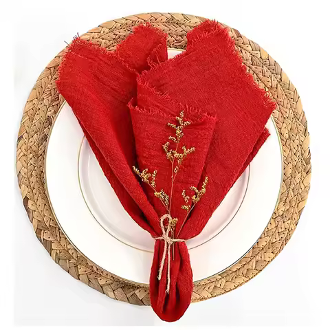 20pcs 32x32cm Wholesale Christmas Red Gauze Cotton Cloth Napkins Reusable Tea Towel Wedding Party Ta