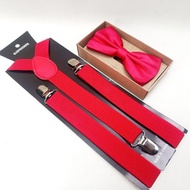 MERAH RED SUSPENDERS AND BOW TIE PACKAGE ELASTIC MEN'S AND WOMEN'S SUSPENDERS