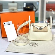 全新HERMES MINI LINDY K刻 GREAM PHW TC SO奶油白銀扣 #BRAND NEW #香榭站正品