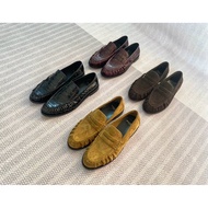 Saint Laurent YSL Old Money Style Pleated Loafers Genuine Leather Suede Flat Shoes Retro British Sli