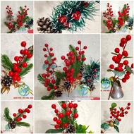 Small fake pearl branches for Christmas decoration, combination of fake pine branches, fake cherry b