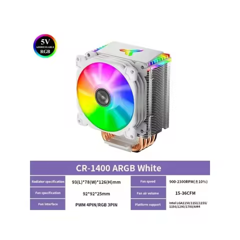 JONSBO CR-1400 ARGB 4 Heat Pipe Tower 5V 3 Pin CPU Cooler Air-Cooled Intel LGA1700 AMD CPU Cooler 20