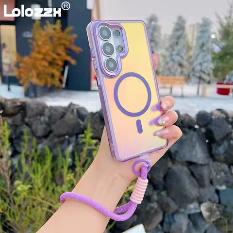 Luxury Lanyard For Magsafe Laser Phone Case For Samsung SS26 S25 Edge S24 Plus S23 Ultra FE A56 A55 