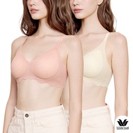 Wacoal ชุดชั้นเนียน บราไร้โครง Smart size บราลูกไม้ลายคลื่น เซท 2 ชิ้น รุ่น WB3Y42/WB3242 สีชมพูอมส้