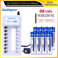 Combo Bộ sạc pin đa năng AA AAA DP-B108 và Hộp 8 viên pin AAA 900mAh Doublepow - Chất lượng cao
