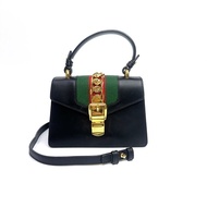 Gucci 黑牛皮綠紅綠Sylvie 手提斜背包 470270
