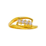 835 Gold Diamond Ring | Cincin Emas 835 Bertatah Berlian | Modern Three-Stone Gold Ring (2.40g/Size 