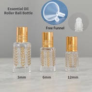 3ml 6ml 12ml Essential Oil Container Gold Luxury Empty Refillable Mini Roller Perfume Bottle Roll on Glass Bottle