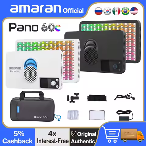 amaran Pano 60c Kit Compact 60W RGBWW Full Color Panel Light USB-C PD 2,300K-10,000K 12 Lighting Efe