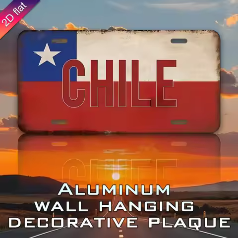 2D Flat, Vintage Chilean Flag Metal Wall Art - 29.97x14.99 cm UV Printed Iron Chile Map & National E