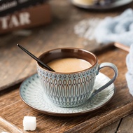 [Coffee Cup] [Damaged Package Compensation] ins Style Coffee Shop Embossed Retro Ceramic Coffee Cup 