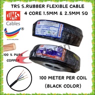 (100 METER PER COIL) UMS 4 CORE 1.5MM AND 2.5MM SQ (TRS) SYNTHETIC RUBBER FLEXIBLE CABLE - BLACK 100