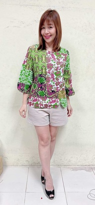 ส่งฟรี เสื้อเบลาส์คอกลม ผ้าป่านเนปาล ลายแพทเวิคno.1 เสื้อแฟชั่นผู้หญิงเเขนสามส่วน Zara official thai