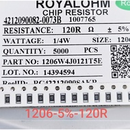 (Combo of 100 pieces) SMD resistor 1206 120R 120OHM - 1/4W (121) Error 5% (Combo)