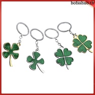 4Pcs Green Four Leaf Shamrock Keychain Home Use Alloy Pendant