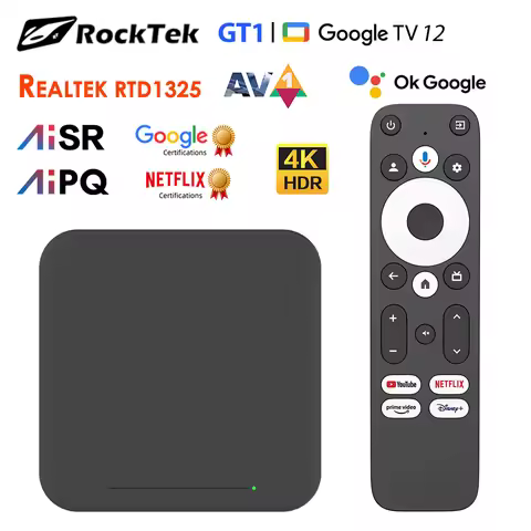 RockTek GT1 UHD Google TV Box Google Certified 2GB 32GB Realtek1325 A55 Edge AI Support Dolby Atmos 