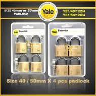 Yale Essential Series YE1 Hardened Steel Brass Padlock | 50mm x 4 Pcs OR 40mm x 4 pcs | Mangga Pintu