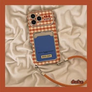 新品现货风撞色格纹卡包带挂绳适用iPhone17promax手机壳苹果16Wind color check card bag with lanyard for iPh20251207
