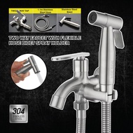 SF1051 Two Way Faucet with Flexible Hose Bidet Spray Holder Stainless Steel Bathroom Toilet Bib Tap 304 Wall Mount