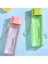 1pc Plastic Cup 500ml/16.9oz, Simple Squared Summer Water Cup, Personalized Portable Cup, Creative H