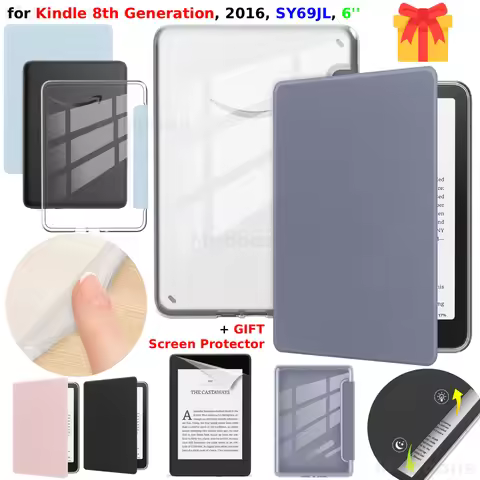 For Kindle 8th Gen Case 6" + Screen Protector SY69JL 2016 Clear Acrylic PU Leather Cover Sleep/Wake 