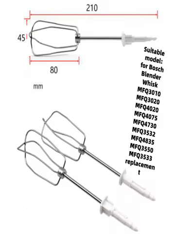 1 set (2 pcs) Blender Whisk for Bosch MFQ3010 MFQ3020 MFQ4020 MFQ4075 MFQ4730 MFQ3532 MFQ4835 MFQ355