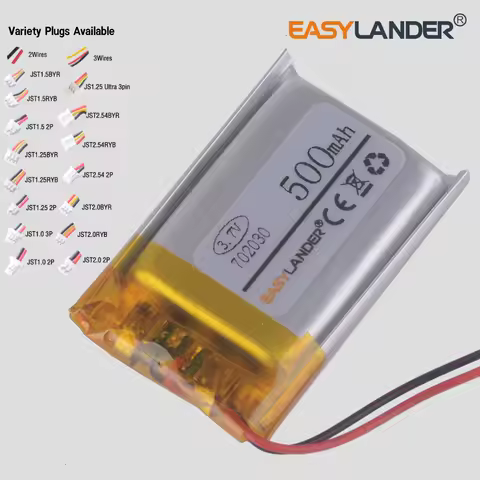 JST1.25 2p JST2.0 2P 3.7V 500mAh 702030 Rechargeable Lithium li-Polymer Lipo Li-ion Battery