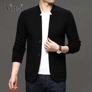 Elegant Solid Turn Down Collar Cardigans Men Sigle Breasted Sim Fit Long Sleeve Cardigan Sweater Men