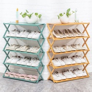 Shoe rack    No-installation shoe rack multi-layer shoe cabinet door bamboo wood folding shoe rack