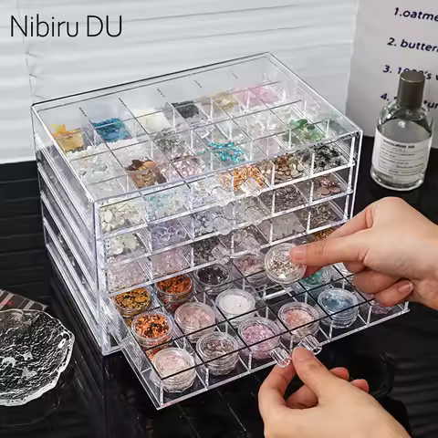 Clear Acrylic Organizer Box Layered Container Multifunctional Nail Art Storage Box For Beads Organiz
