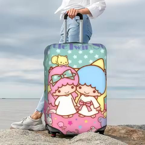 Little Twin Stars Cartoon Kiki Lala Travel Luggage Cover Elastic Suitcase Cover Protector Fit 18-32 