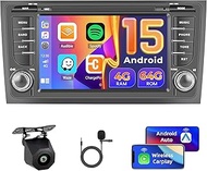 Hikity 4 + 64 GB Car Radio Android 15 for Audi A6 C5 1997-2004/S6 1999-2004/RS6 2002-2006 with 7 Inc