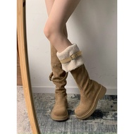 Women's suede fur-lined thigh boots - bohemian style women's boots