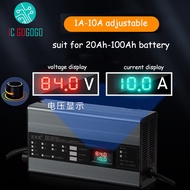 48V 58.4V 72V 60V 67.2V 84V 87.6V Li-ion LiPo Lifepo4 Lithium Battery Charger Curren Adjust 10A 5A F