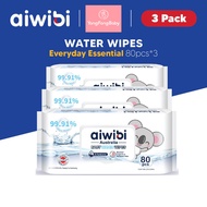 AIWIBI WATER WIPES AUSTRALIA 99.91% PURE WATER BABY WET WIPES WET TISSUE (80's X 3 Packs)