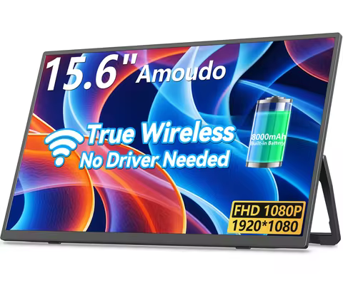 Amoudo Wireless Mobile Monitor 8000 mAh Battery 15.6 Inches 1920 x 1080P VESA-Compatible Mobile Disp