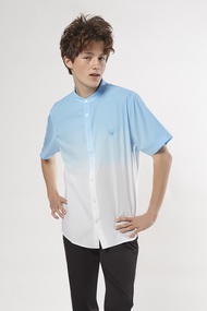ESP เสื้อเชิ้ตคอจีนสีออมเบรย์ ผู้ชาย สีฟ้าอ่อน | Short Sleeve Ombre Shirt | 03792