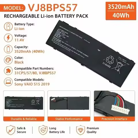 11.4V 40Wh VJ8BPS57 Large Capacity Laptop Battery for Sony for VAIO S15 2019 Laptop Replacement Powe